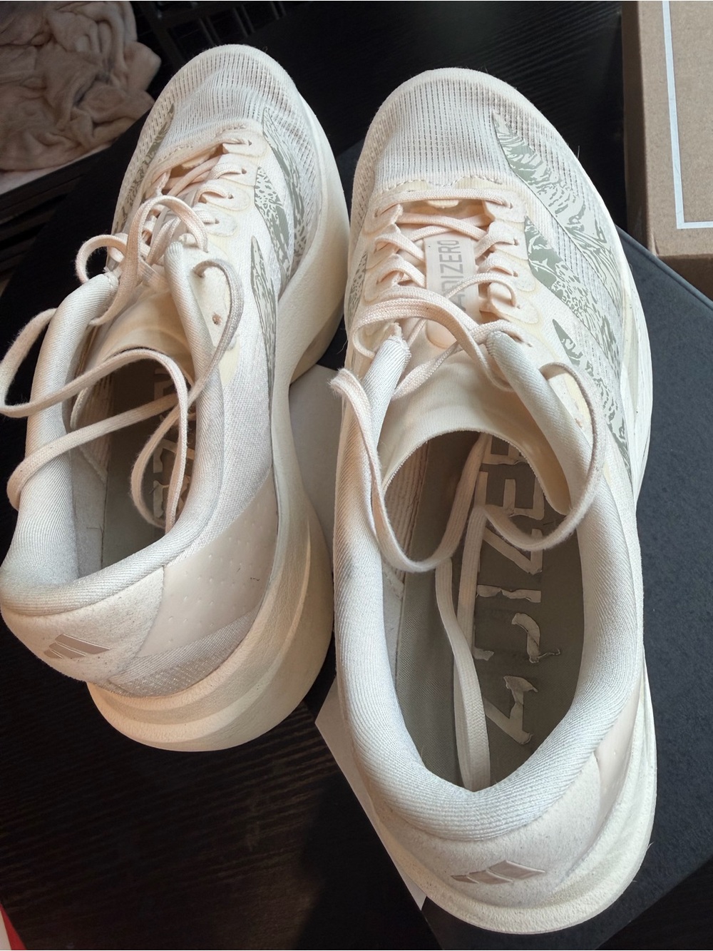 adidas Women’s Adizero Running Shoes in Cream and Olive - Picture 7 of 7